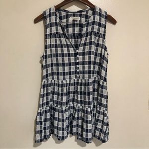 Anthropologie letterpress Pilcro plaid check gingham blue tunic tank size medium